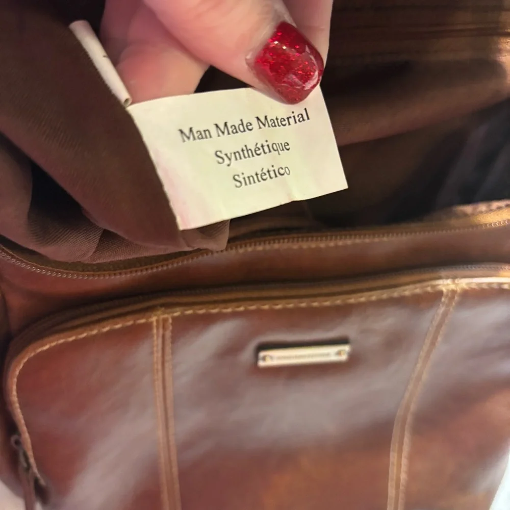 Connections Mini Backpack Tan Cognac Faux Leather Brass-tone Hardware Brown Intr
